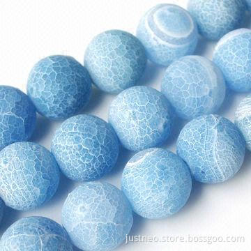 4 to 18mm round frosted blue agate semi-precious loose beads gemstone